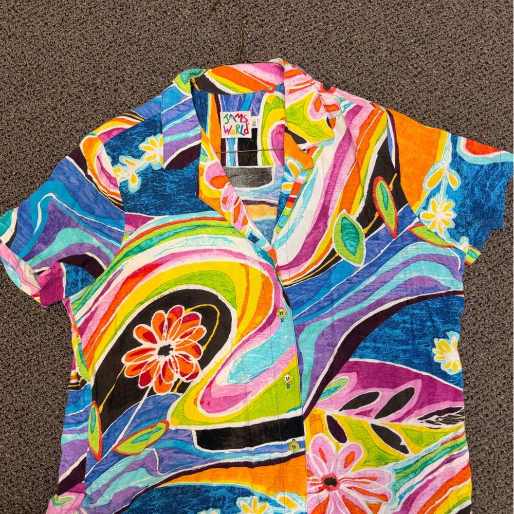 Vintage 90’s Jam’s World Deja Vu Floral Print Shirt w/ Swirl Buttons Size XL
